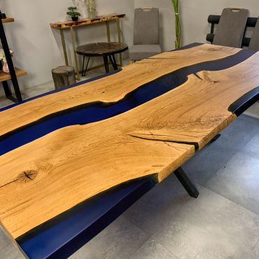Table wood and epoxy resin Eiche RIVER Platte