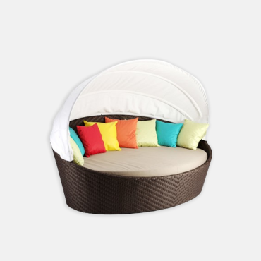 Outdoor lounge sofa ORBIT with an awning