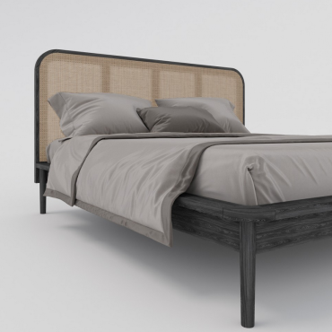 Wooden bed with headboard TENG black